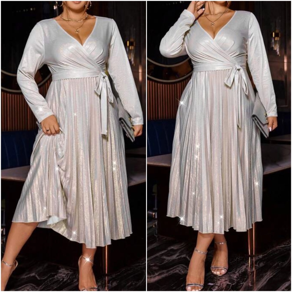 Plus Pleated Evening Formal Holiday Wedding Party Dress - Picture 4 of 4